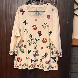 Floral Embroidered Cream Women's Top